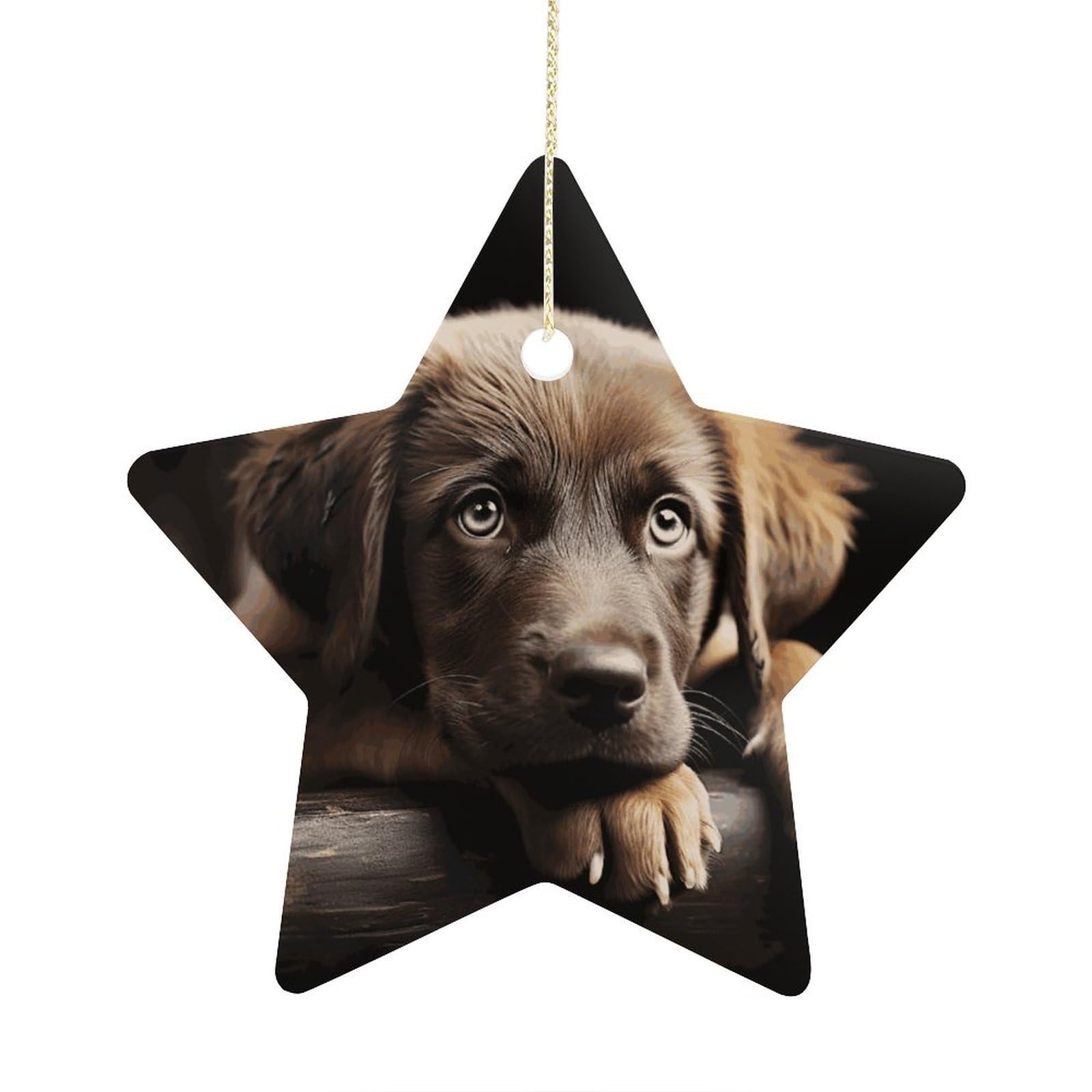 Puppies Dog Stars Ornaments Ceramic Christmas Tree Hanging Light in Weight Christmas Star Pendants Funny Double-Sided Printed Xmas Ornaments for Gifts