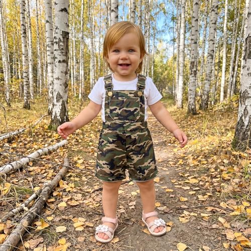 Image of Ayalinggo Toddler Baby Girl Sunflower Print Overalls Shorts with Pocket Suspender Trousers Cute Summer Clothing Outfit