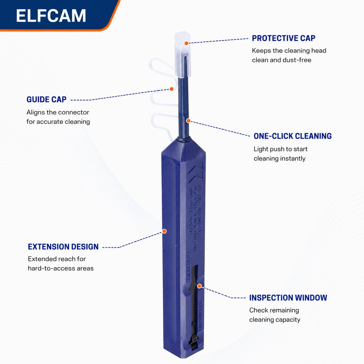Elfcam® - Pulitore a Click per Bussole e Connettori a Pannello Tipo LC/SC/FC/ST, Penna di Pulizia Adatto per Oltre 800 Pulizie Per Ogni Unità