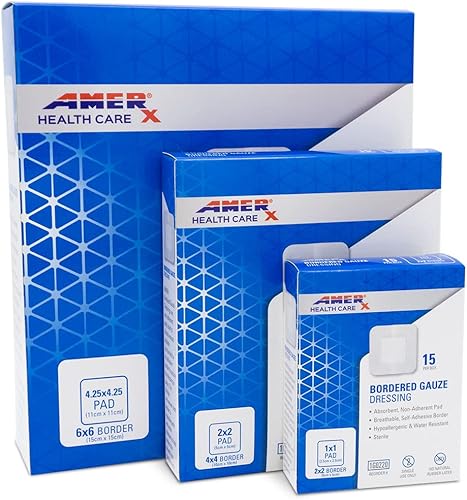 Miniatura 7 de AMERX - Apósito de 4 x 4 pulgadas (almohadilla de 2 x 2) - Vendas adhesivas - Barrera resistente al agua - Borde autoadhesivo - Transpirable -