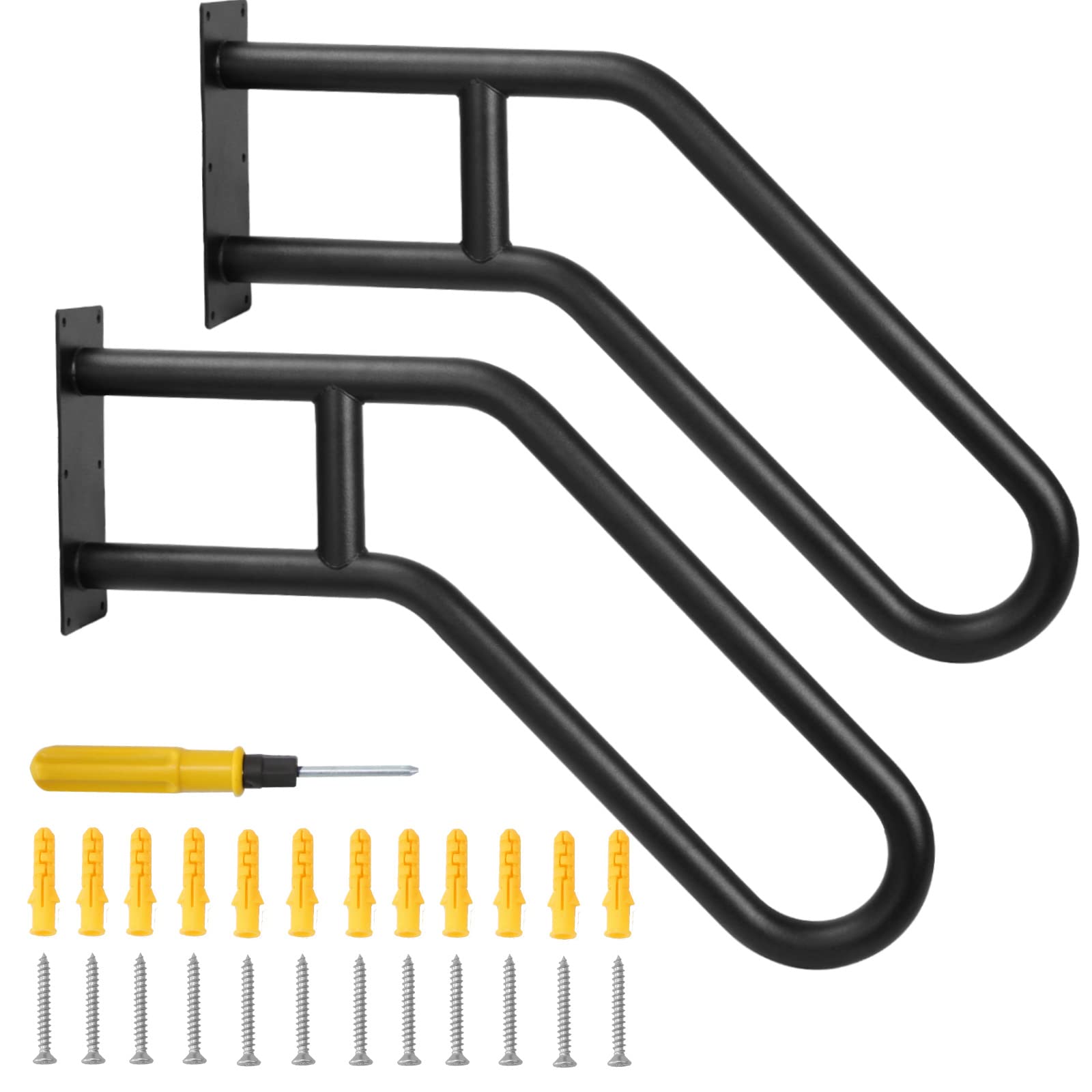 Sidasu 2pcs U-Shaped Wall Mount Handrail Iron Outdoor Grab Bar Black Hand railings for 1 to 3 Steps Stairs(Dia 1.25" Iron Pipe,22.8''Length,18.5''Height)