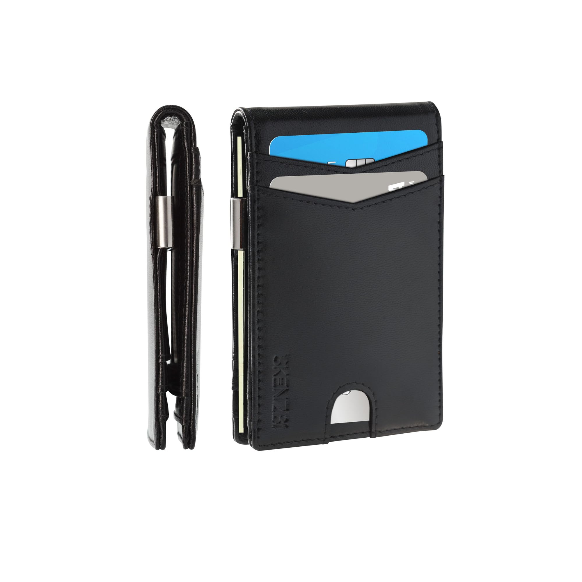 SKENZBI Slim Wallets for Men with Money Clip RFID Blocking Bifold Credit Card Holder for Men with Gift Box (Black Edition)