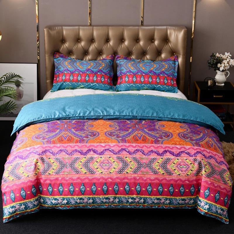 Housse de couette boheme anti-plis en microfibre douce avec zip 260x240