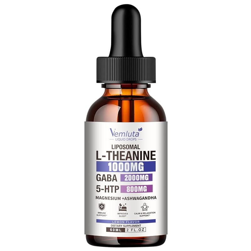 Vemluta Suplemento para o sono líquido lipossomal com GABA 2000 mg, L-teanina 1000 mg, 5-HTP 800 mg, magnésio glicinato 400 mg, ashwagandha 400 mg, 60 mL