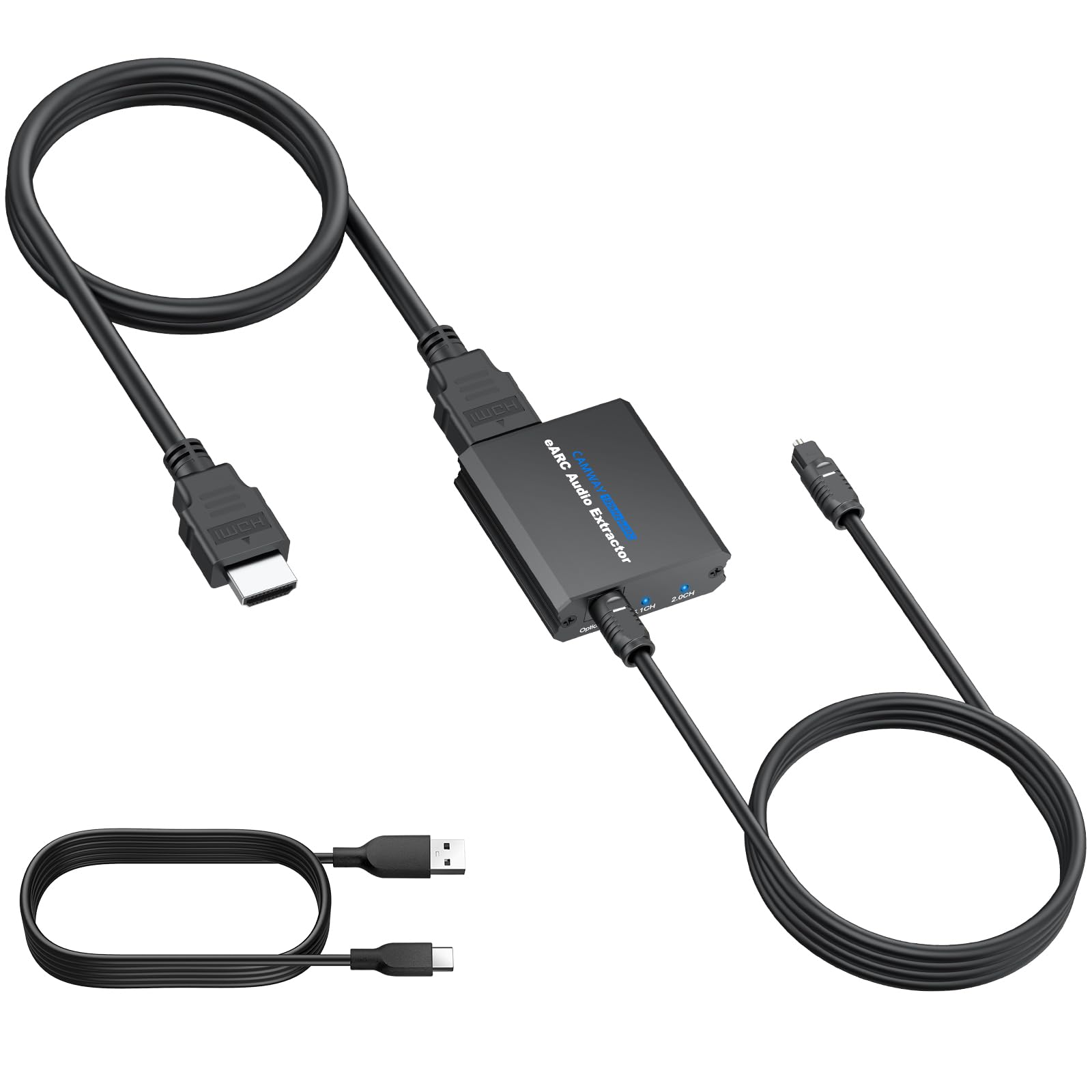 CAMWAY eARC/ARC Audio Extraktor, eARC/ARC zu Optisch Audio Splitter | 5.1/2.0 Kanal, mit 1 x 1m Optischem- & 1m HDMI-Kabel, eARC/ARC Adapter für HDTV an Soundbar Verstärker Heimkinosystem