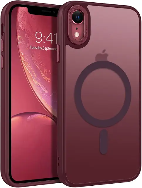 Coque iPhone XR Magnétique Magsafe - Bumper Antichoc Rouge Mat Translucide