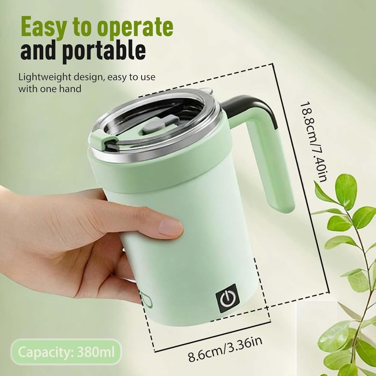 Self Stirring Coffee Mug, Electric Magnetic Stirring & Rechargeable Self Mixing Cup, Perfect for Coffee, Milk Tea at Home & Office (Light Green)