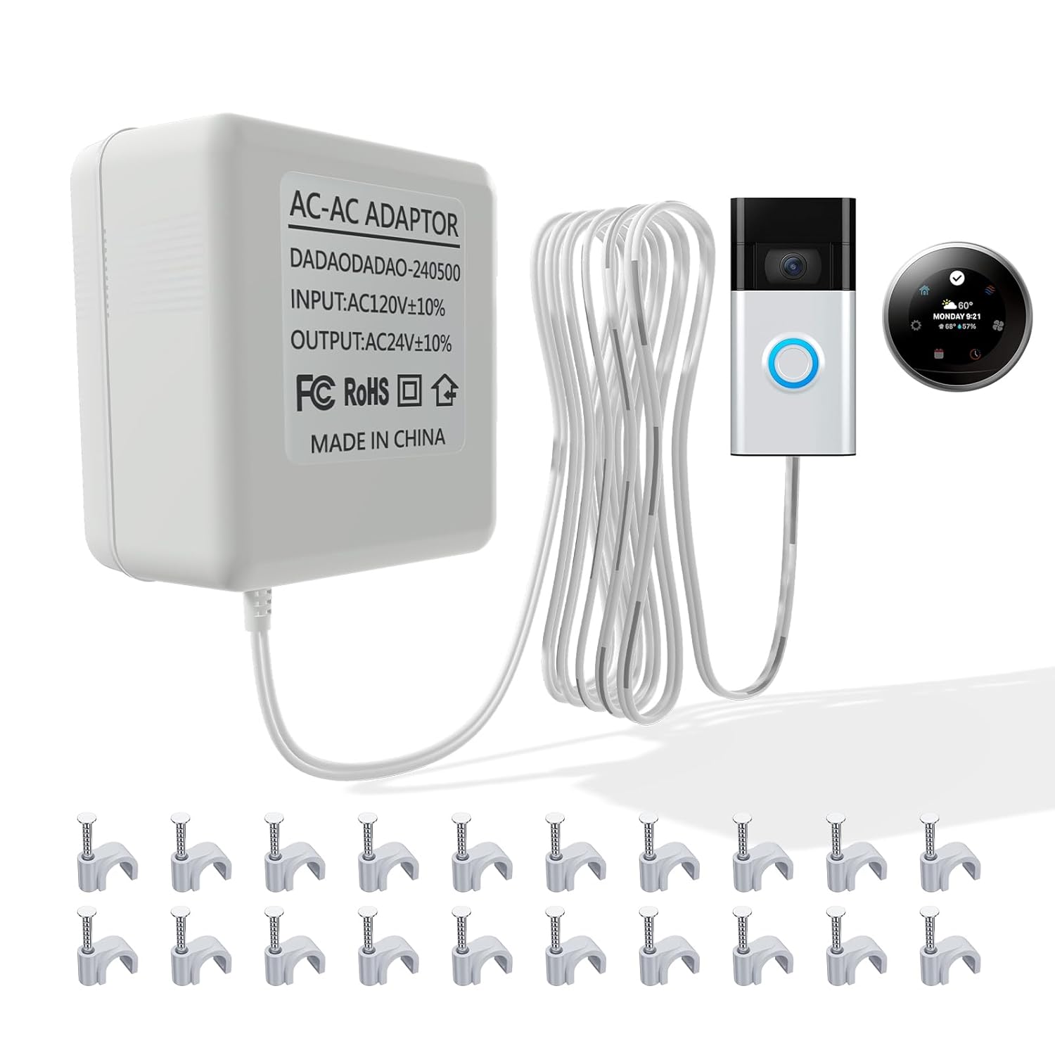 24V AC Power Supply, Doorbell Transformer 16-24 vac, C Wire Adapter for Smart Thermostat, Compatible with Thermostat for Ecobee, Sensi and Honeywell and All Versions of Ring Doorbell (240500-26ft) 24V AC Power Supply, Doorbell Transformer 16-24 vac, C Wire Adapter for Smart Thermostat, Compatible with Thermostat for Ecobee, Sensi and Honeywell and All Versions of Ring Doorbell (240500-26ft)