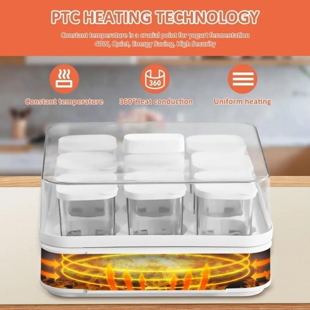 Yogur digital automático con tarros de vidrio, control de temperatura ajustable y temporizador para yogur casero y natto