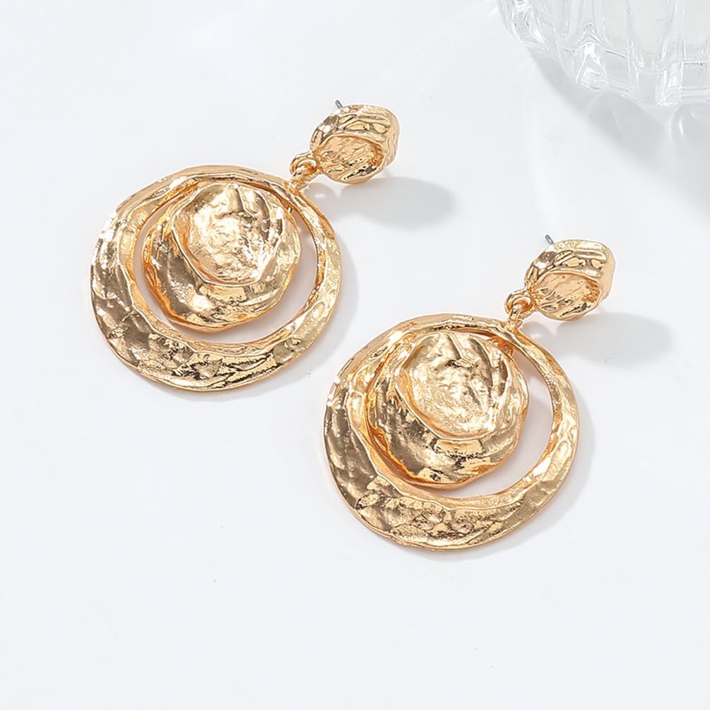 Large Chunky Gold Hammered Round Circle Disc Earrings for Women Vintage Statement Big Silver Hollow Coin Dangle Drop Earring Trendy Party Jewelry Gift - Image 8