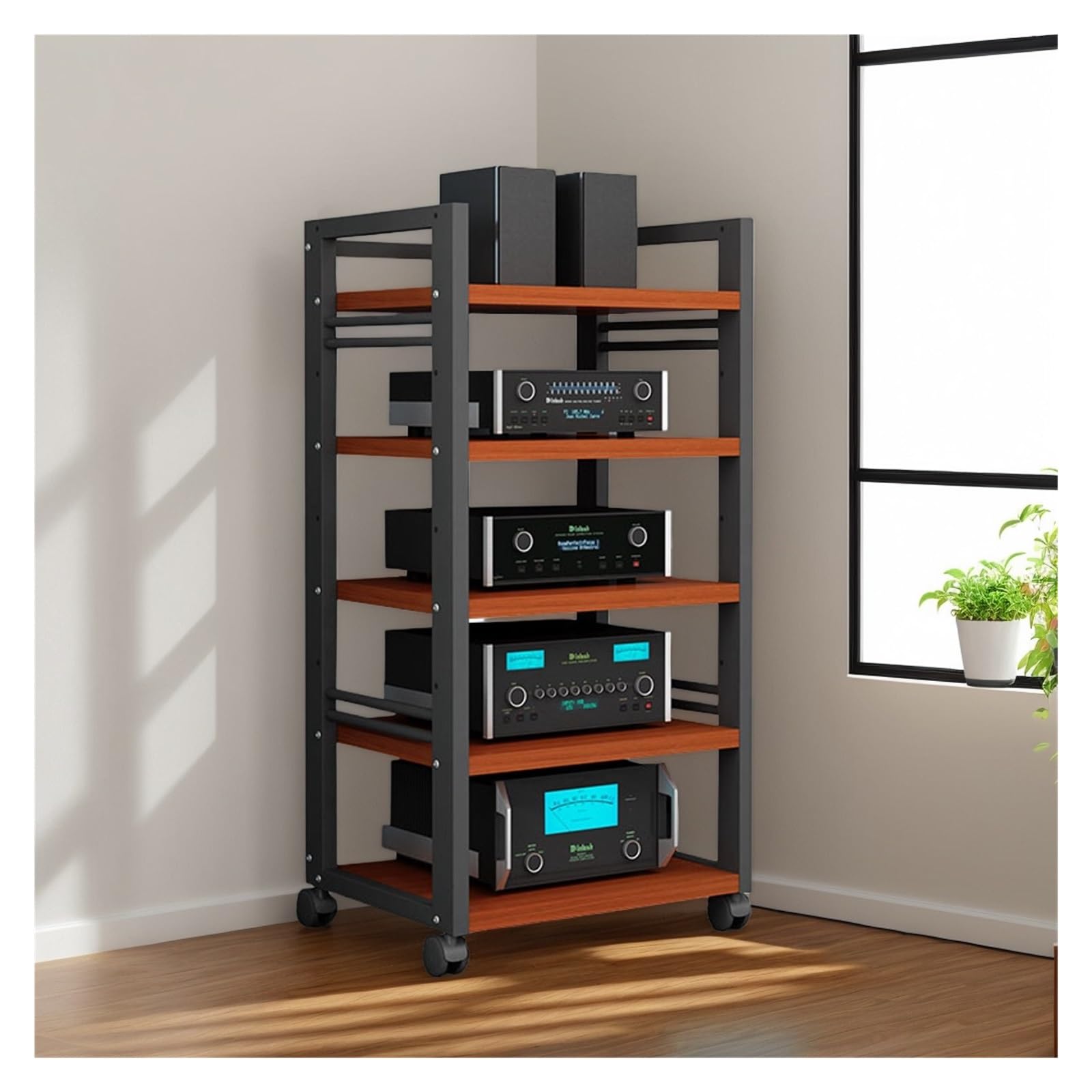 Stojak HiFi na komponenty audiowizualne, konsola do gier stereo szafka do przechowywania, salon, kompaktowa półka na dekoder kablowy, odtwarzacz płyt gramofonowych, odtwarzacz d
