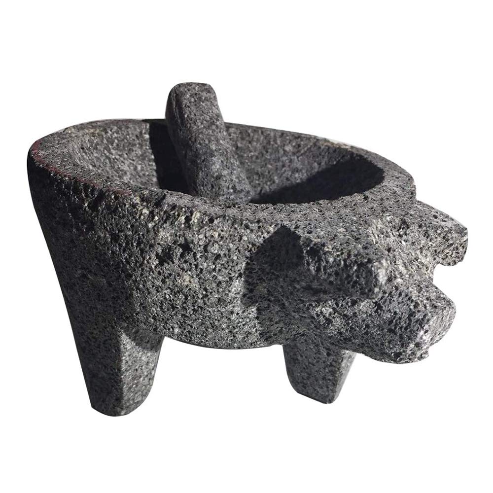 Thaweesuk Shop New 7 Inch Molcajete Tejolote Authentic Mexican Mortar Pestle Guacamole Salsa Maker Grains Front Pig Head 9