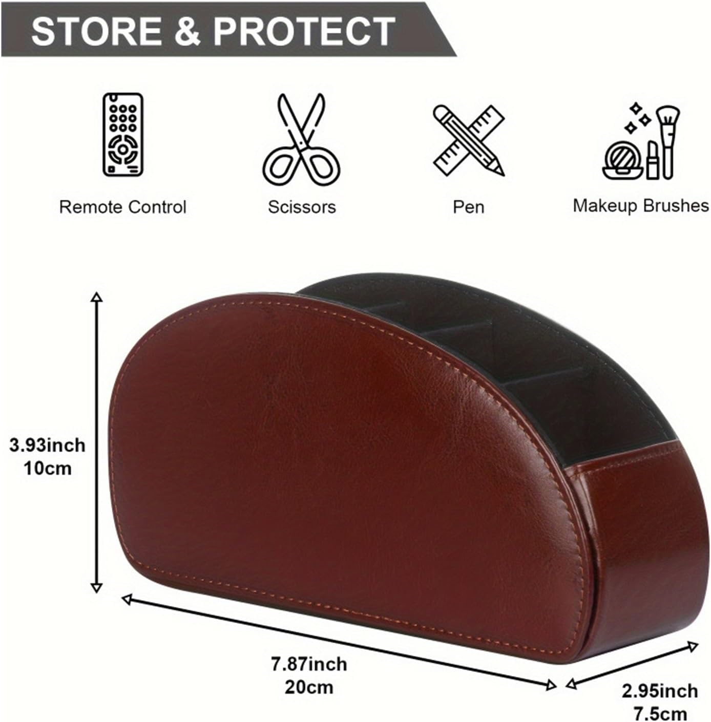 Leather Holder with 5 Compartments Remote Box for Desktop Storage Media Player Controllers(Black)