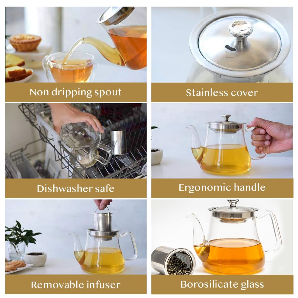 VAHDAM, Radiance- Teiera Vetro | Teiera con Infusore | Teiere da 1000 ml per tè sfuso | Perfect Tea Maker | Infusore Tè | Resistente ai graffi infusore tisana