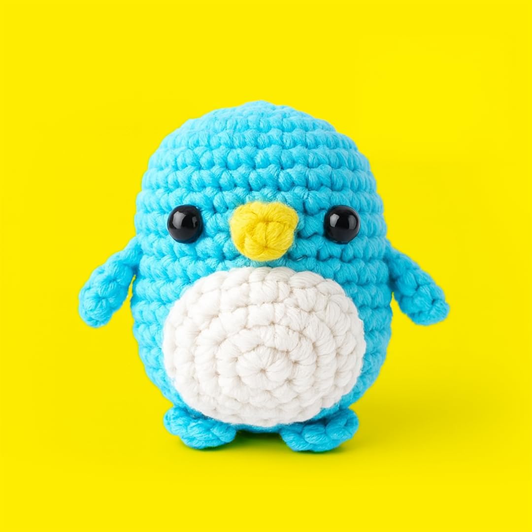 The Gookie Başlangıç Amigurumi Seti, Pedro Penguen Örgü Oyuncak, Tığ İşi El Yapımı Kit, Mavi ve Beyaz İplikli, Video Eğitimli