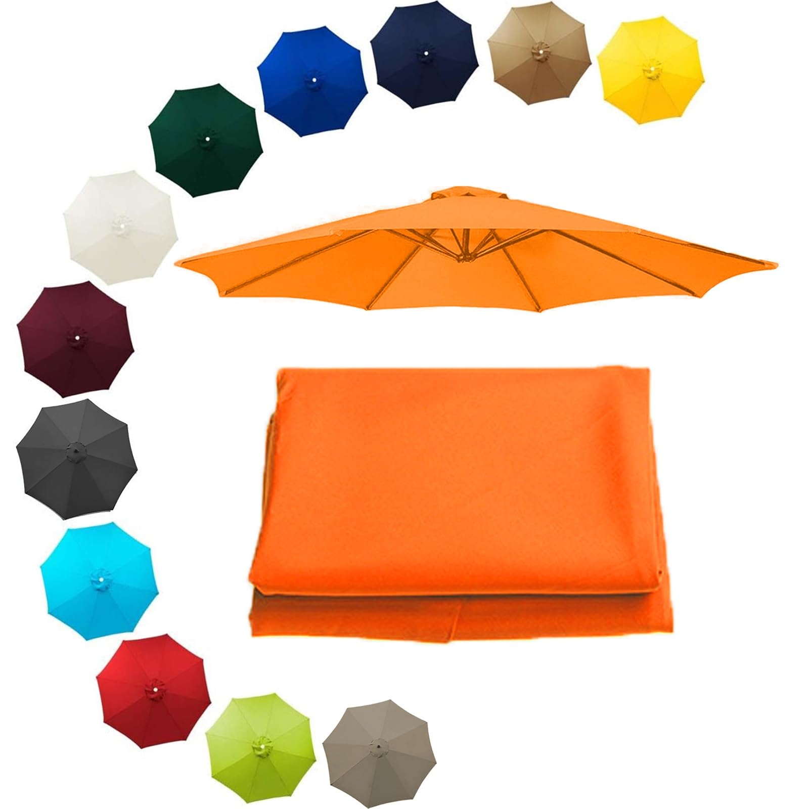 200cm 230cm 250cm 270cm 300cm 350cm/6ribs 8 Ribs Replacement Parasol Fabric Cover, Sun Umbrella Replacement Cloth, Garden Parasol Canopy Cover(Orange,6.5ft(200cm)/8 arms)