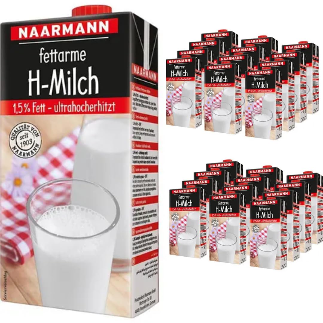 Naarmann Milch fettarme H-Milch 1,5% Fett Haltbare Milch, je 1 Liter, 24 Stück + pufai