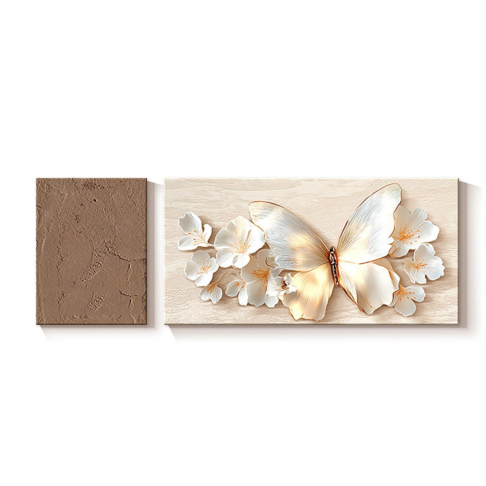 ZCQMSCWW Modern 3D Sandstone Textured Wall Art, Butterfly & Floral Decor, Plug-in Decorations, 2-Piece Set for Living Room, Bedroom, Hallway(B,70 * 140cm/27.5 * 55.1in)