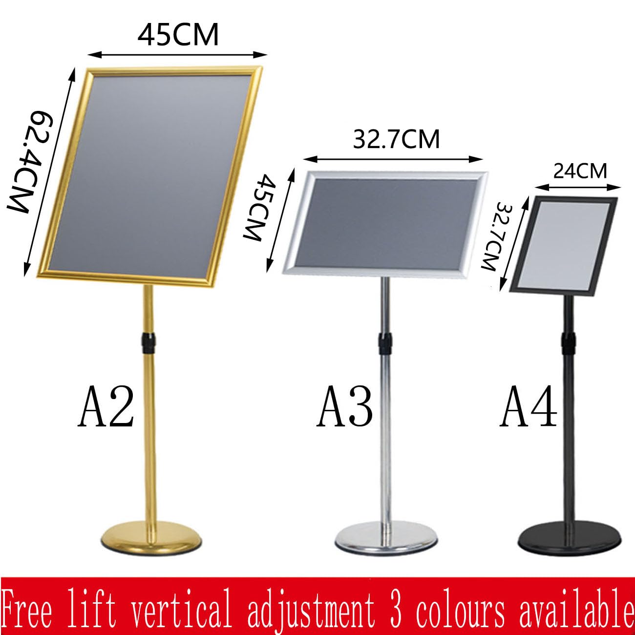 Soporte para Carteles Soporte para Carteles con Pedestal de pie Soporte para Carteles A4 Marcos de Clip A4 Soporte de señalización Ajustable Soporte para Carteles a2 Plata