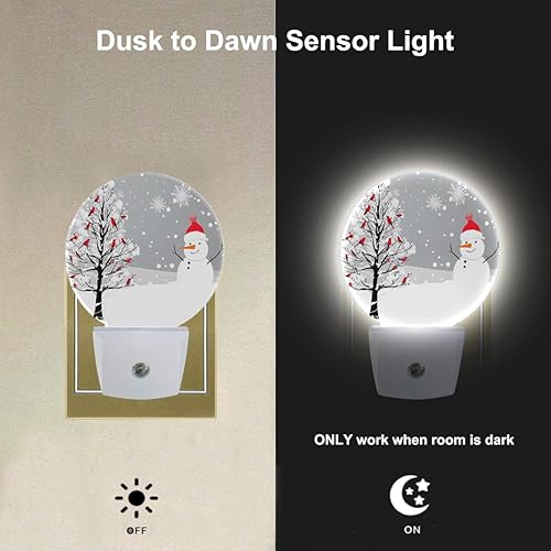 Miniatura 2 de EKOBLA Luz nocturna de muñeco de nieve, copos de nieve, pájaros rojos en el árbol, romántica escena de nieve, luces nocturnas enchufables a la pared
