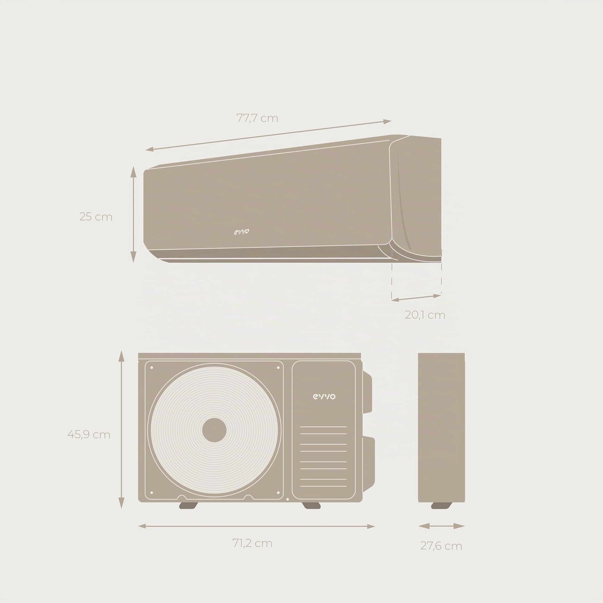 EVVO Climatiseur Split Clima Refroidissement et Chauffage, Connectivité WIFI, Moteur Inverter, Pompe à Chaleur, Classe A++/A+, Déshumidificateur, R32 (12 000 BTU)