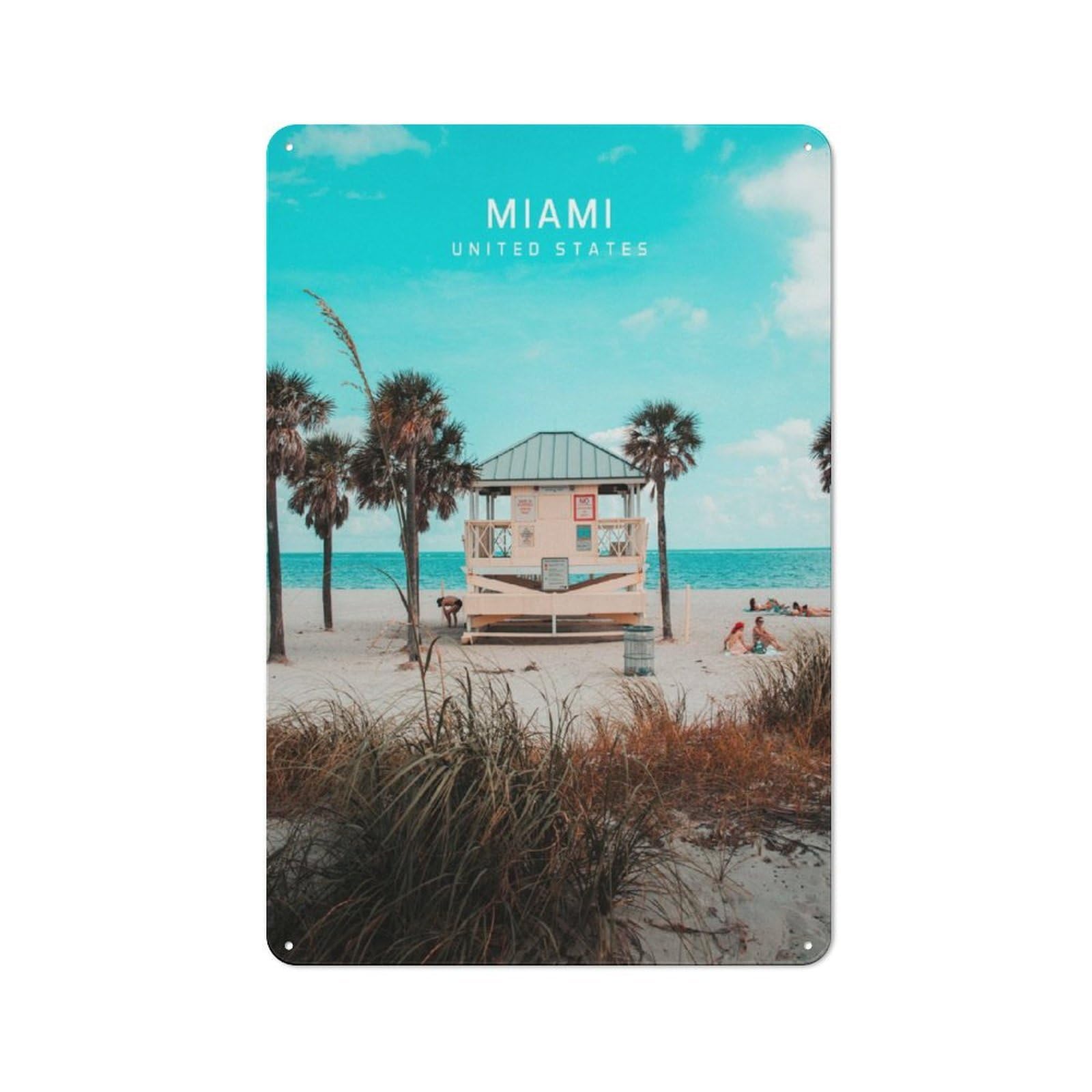 Junmoney Miami Us Vintage Metal Plaque 30X20cm Featuring For Garage Wall, For People Furnishing A Garage