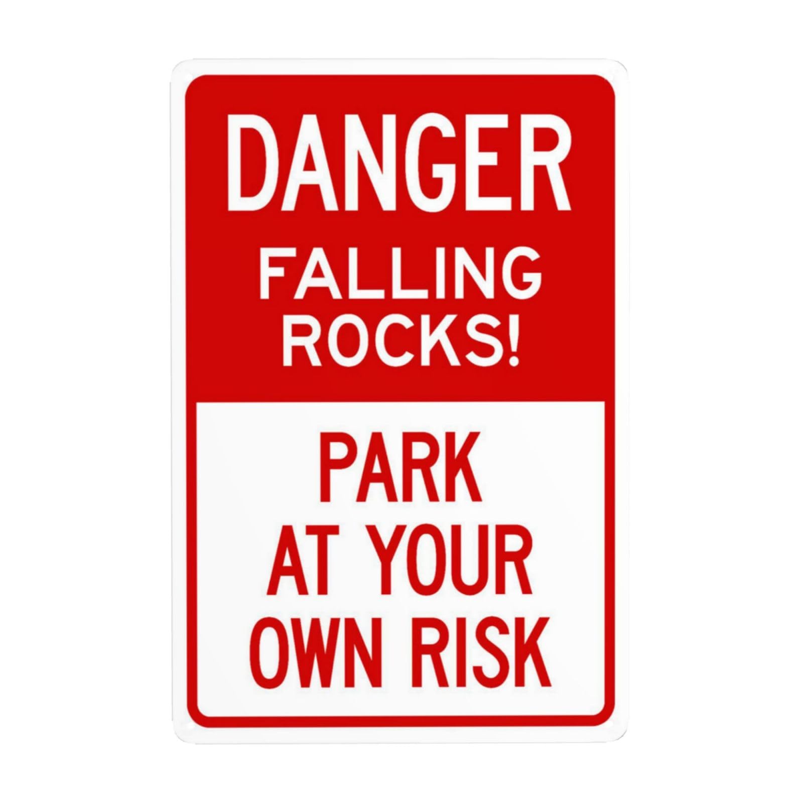 Danger Falling Rocks Park At Your Own Risk Metal Warning Signs, Cautions Security Tin Sign, Safety Posted Signs, Perfect for Street Business and Home Wall Decor 12x16 Inch