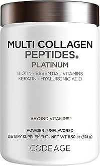 Codeage Multi Collagen for Women & Men Biotin 10000mcg Keratin, Protein Powder Vitamin C B6 D3, Hyaluronic Acid, Niacin - Hydrolyzed Collagen Coffee Creamer 5 Types - Unflavored - Non-GMO - 11.5oz