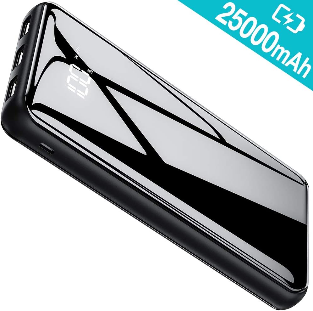 Portable Charger Power Bank 25000mAh - High Capacity with LCD Digital Display,3 USB Output & Dual Input External Battery Pack Compatible with Smart Phones,Android Phone,Tablet and More