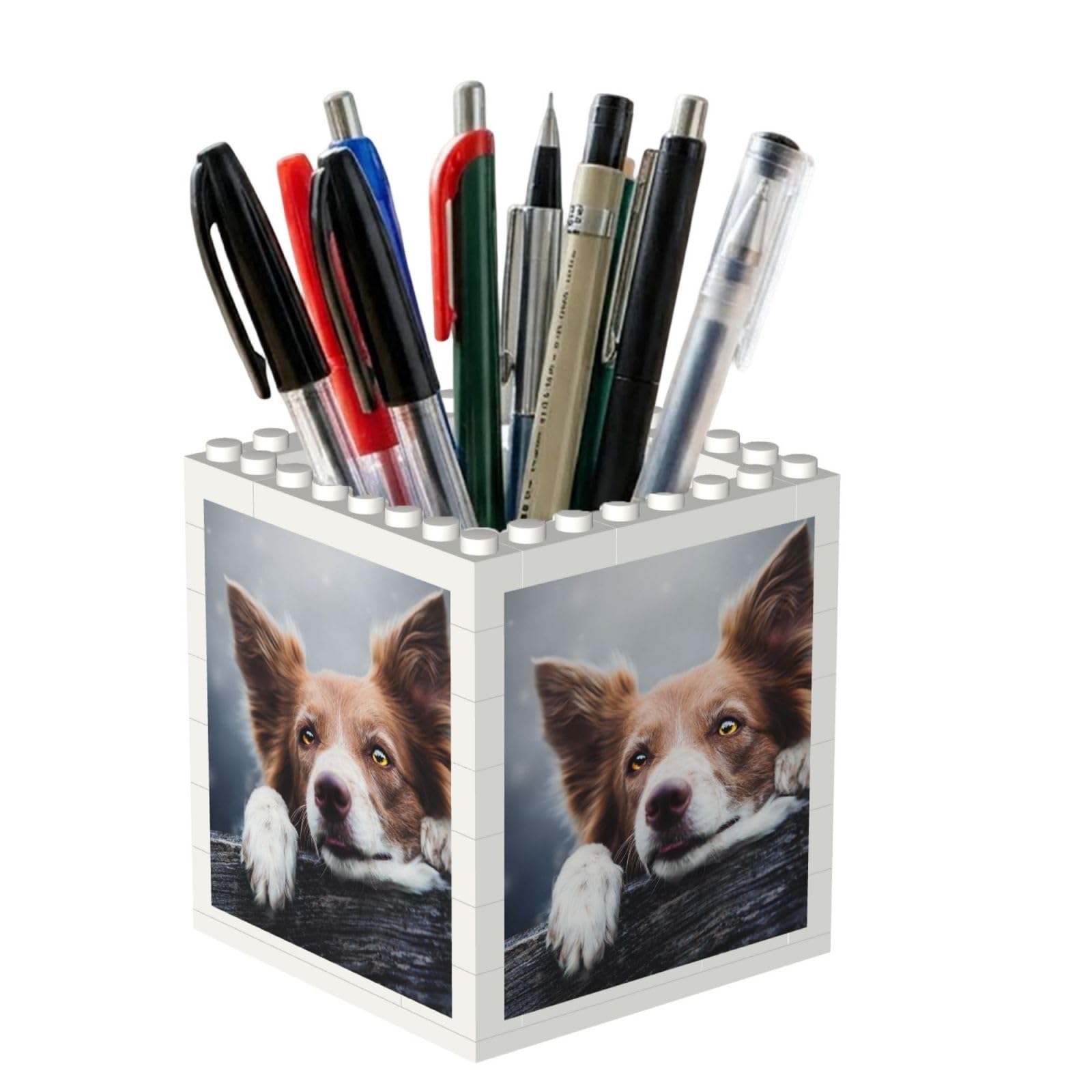 Poadnly Brown Border Collie Bokeh God With Yellow Eyes, Pen Pot Pencil Holder for Office Home School, Compact Desk Organiser for Office Stationery
