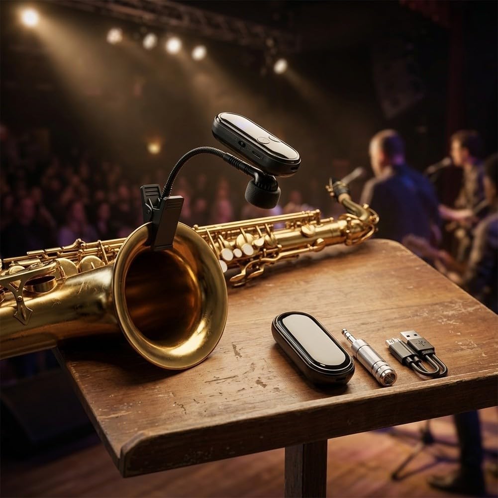 Micrófono de saxofón inalámbrico con clip de 2,4 GHz para mayor rendimiento