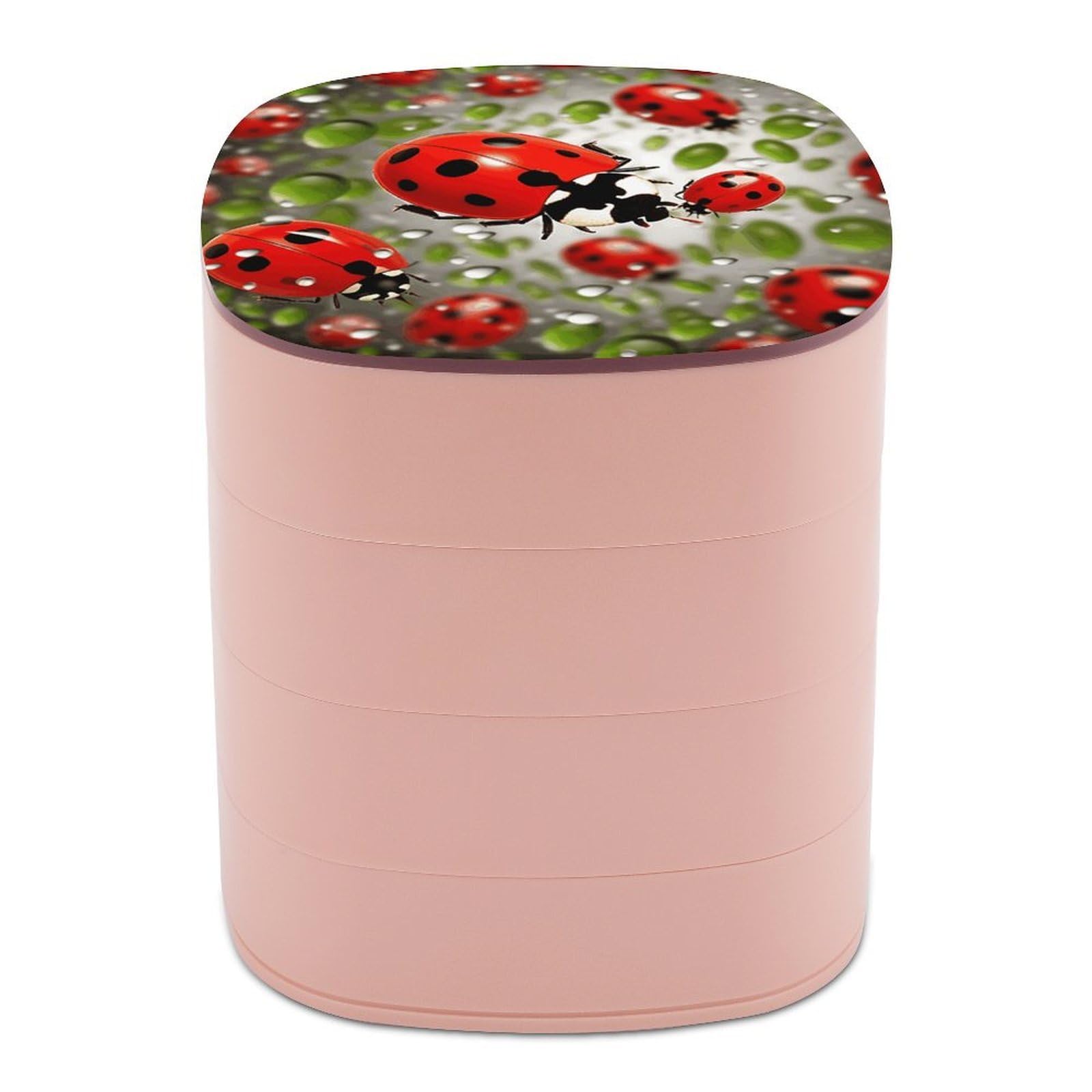 FekiLoot Ladybug Jewelry Box 4-Layers Rotatable Jewelry Organizer Storage Box with Mirror Cute Travel Jewelry Case Portable Earring Holder Organizer for Ring Necklace Bracelet