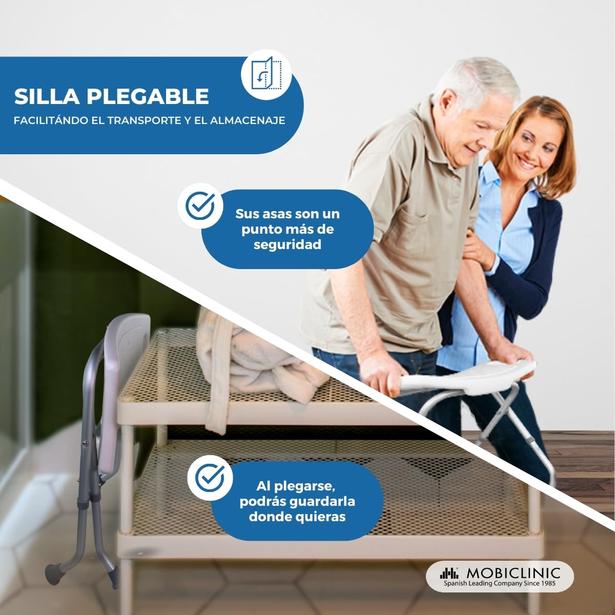 Rehab - Silla de Ducha o baño Plegable con Altura Regulable y Soporte Adicional para Personas Mayores