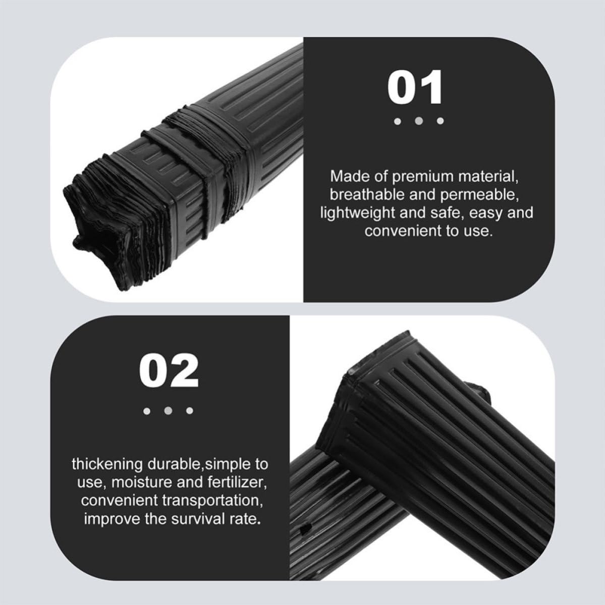 VILLCASE 60 Pièces Conteneurs de Jardin Noirs en Plastique PP Épais pour Semis Protection des Racines, Pots de Culture Multifonctionnels pour Jardin Extérieur