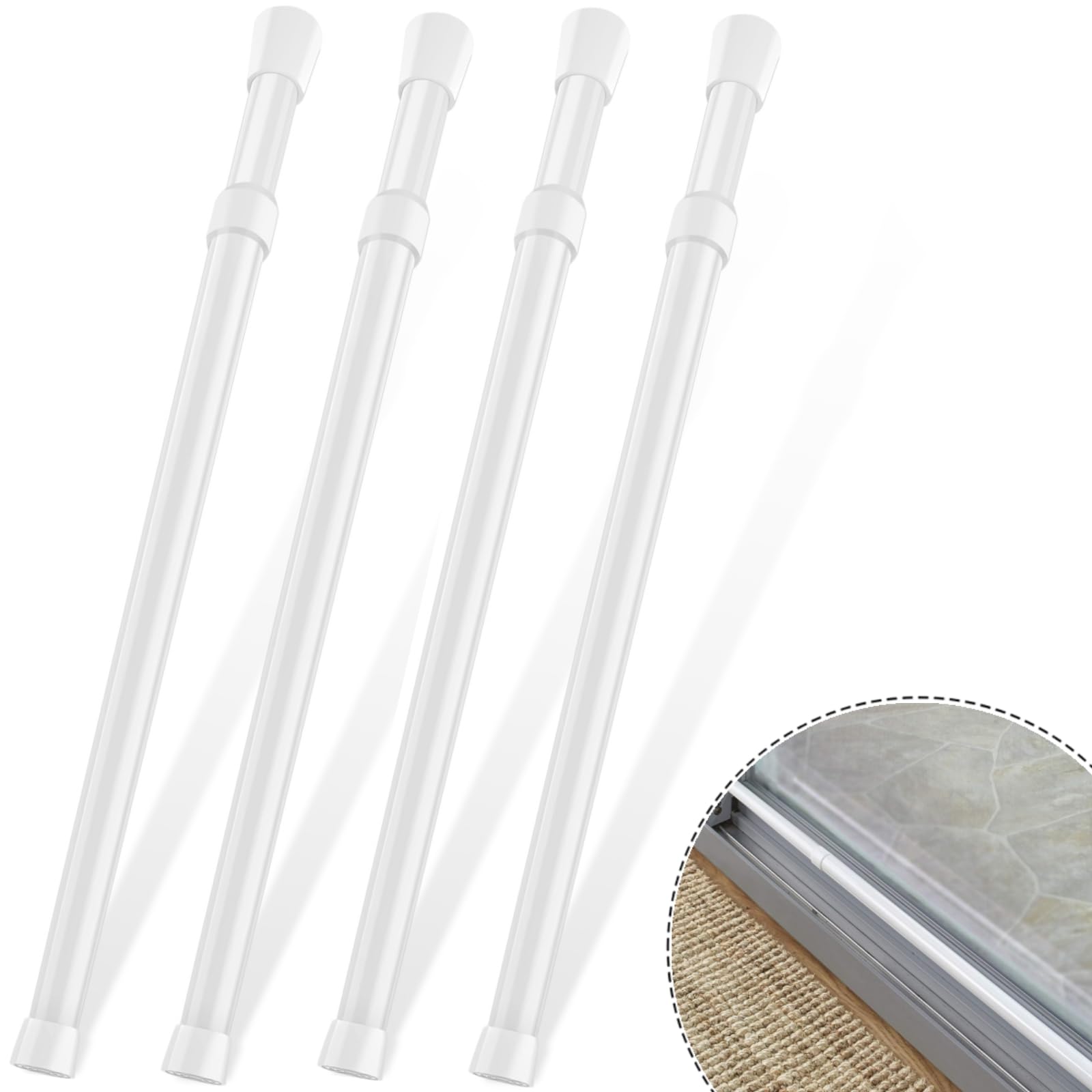 4 Pack Window Security Bars 15.7"-27.5" Adjustable Sliding Glass Door Lock Bars Window Stopper Safety Stick Lock Bars with Rubber Tips for Home, 2.2