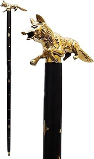 Solid Brass Walking Stick Fox Skull Head Cane Victorian Wooden Rose Wood Cane