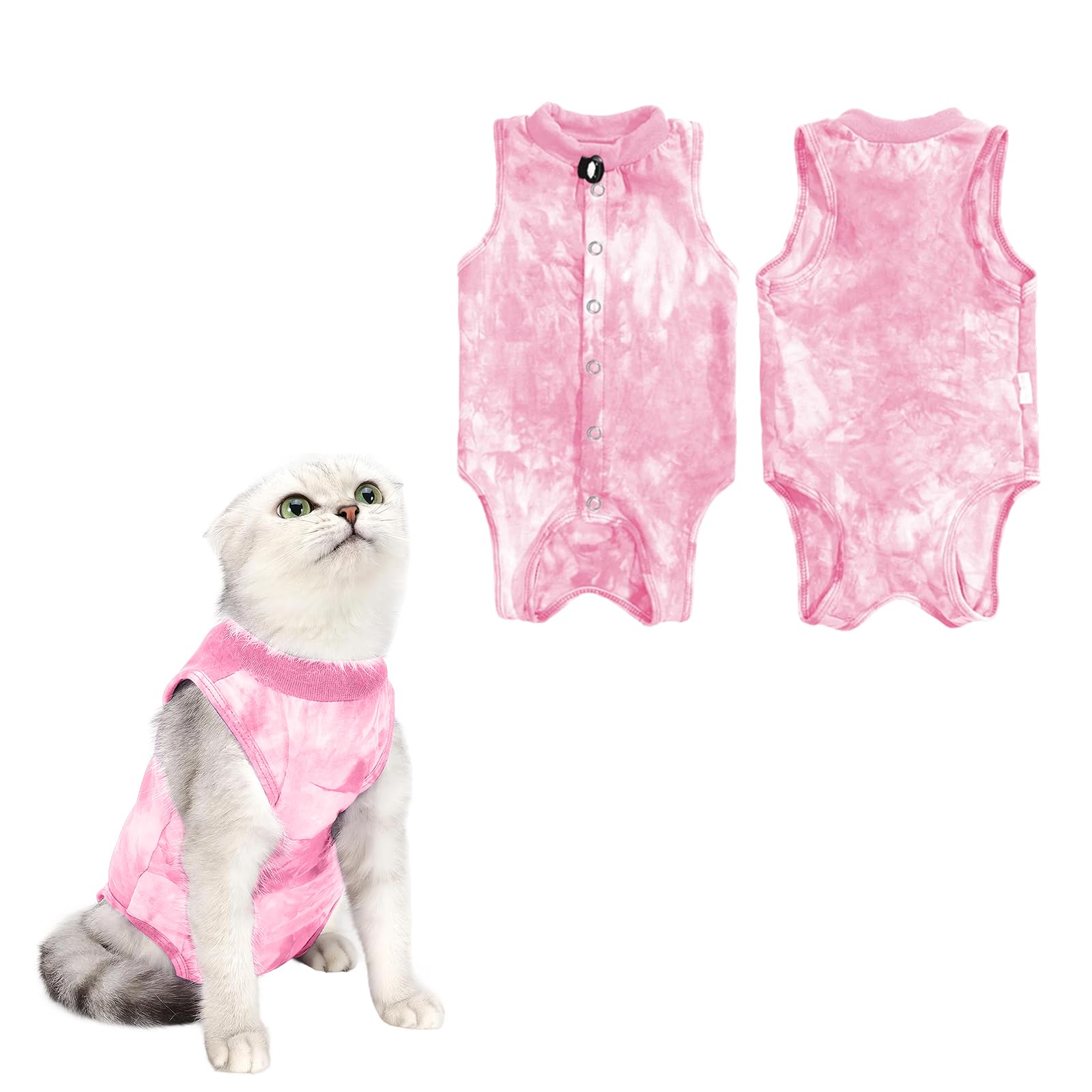 GOZINA Cat Recovery Suit, Anti-licking Cat Surgery Recovery Suit, Breathable Post-Surgery Onesie for Female Cats (Pink, S)