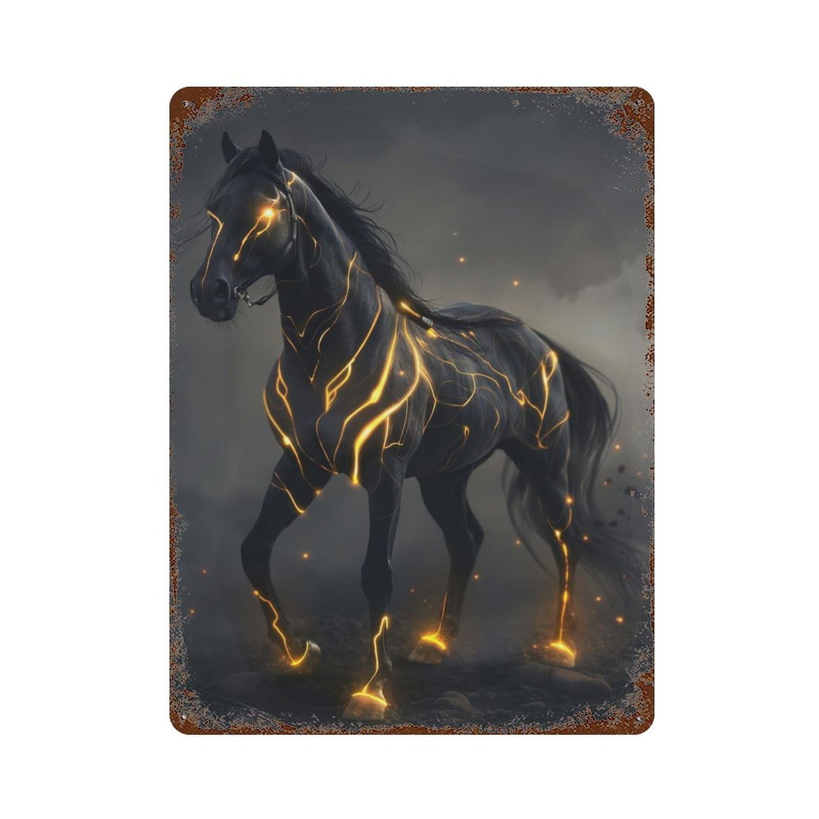 Vintage Rust Metal Sign Horse Black Fantasy Glow 15.7"x11.8", Novelty Wall Decor for Garage, Bar And Workshop Decor