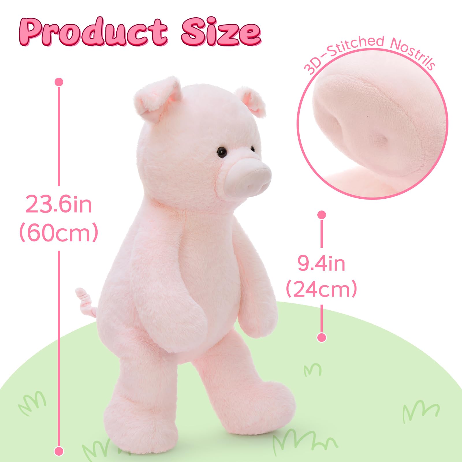 MorisMos Cerdo Peluche Rosa, 60cm Cerdo Juguete de Peluche Animales Grande Suave Bonito,Cerdo Teddy Kawaii Regalos San Valentin para Niños Niñas Novia Madre Cumpleaños Navidad