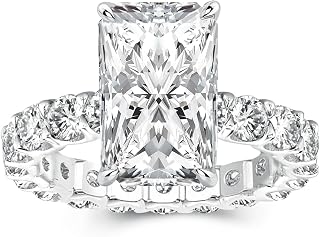 여성용 3.5CT 래디언트 컷 모이사나이트 약혼 반지, D 컬러 VVS1 실험실 제작 모이사나이트, S925 스털링 실버 이터니티 링, 3mm 모이사나이트 밴드 포함