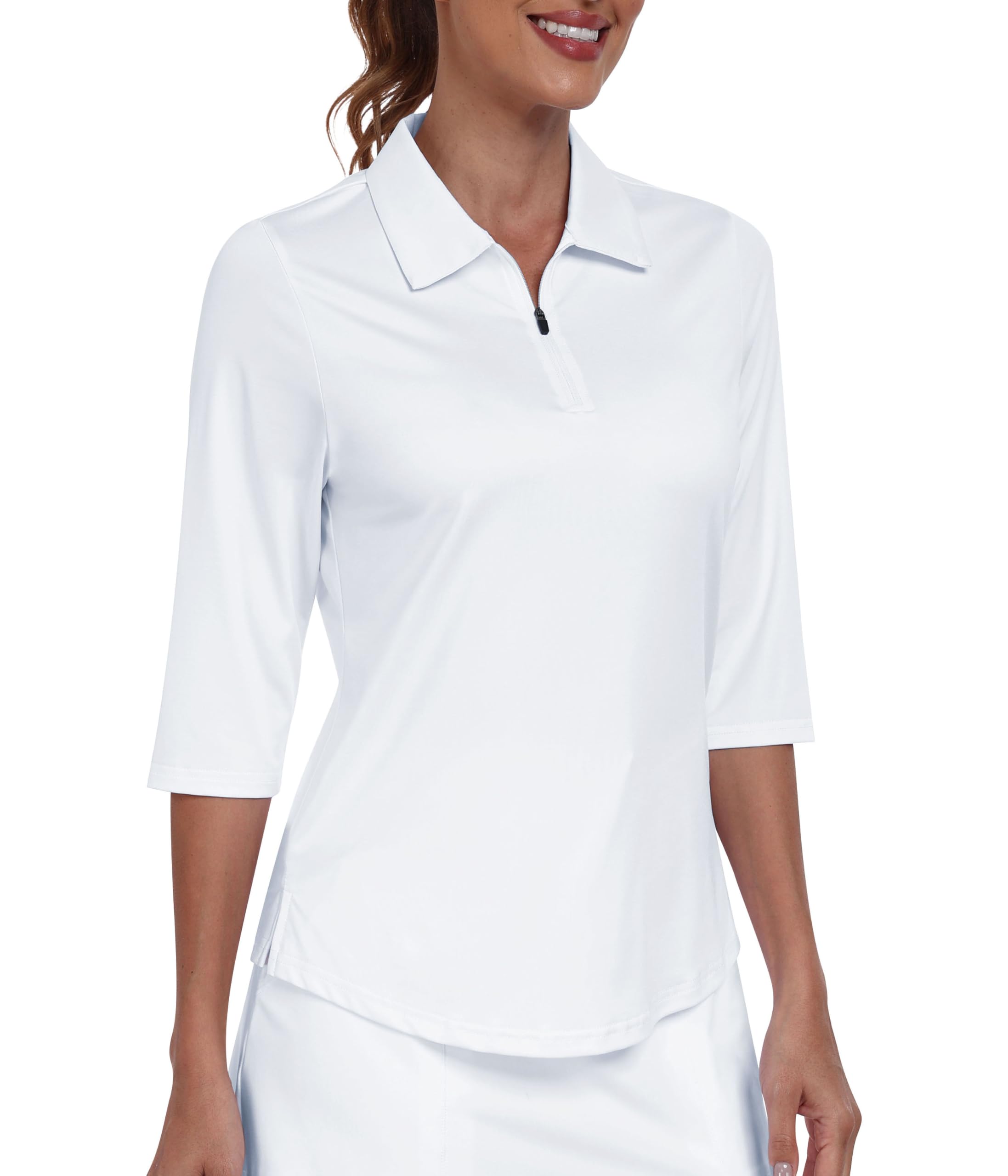 MoFiz Polo Femme à Manches Courtes Polo Shirts Respirants pour Femmes avec Fermeture éclair 1/4 Polo Femme T-Shirts de Sport à séchage Rapide avec Manches mi-Longues pour Golf Tennis XS-2XL