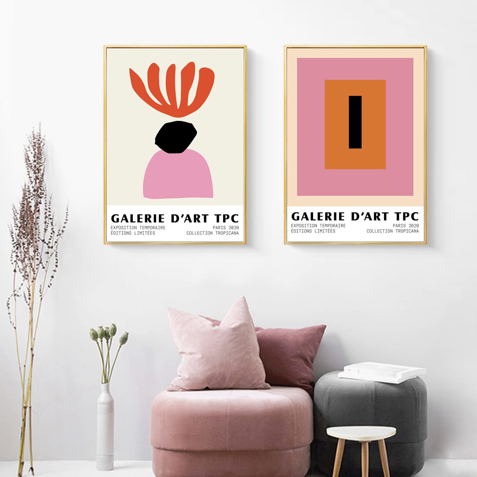 PennclysHenri Matisse Wall Art Canvas - Henri Matisse Exhibition Poster Pink Matisse Wall Prints Matisse Pictures Abstract Art Prints for Wall Decor 16x24 Inch (set of 2) Unframed