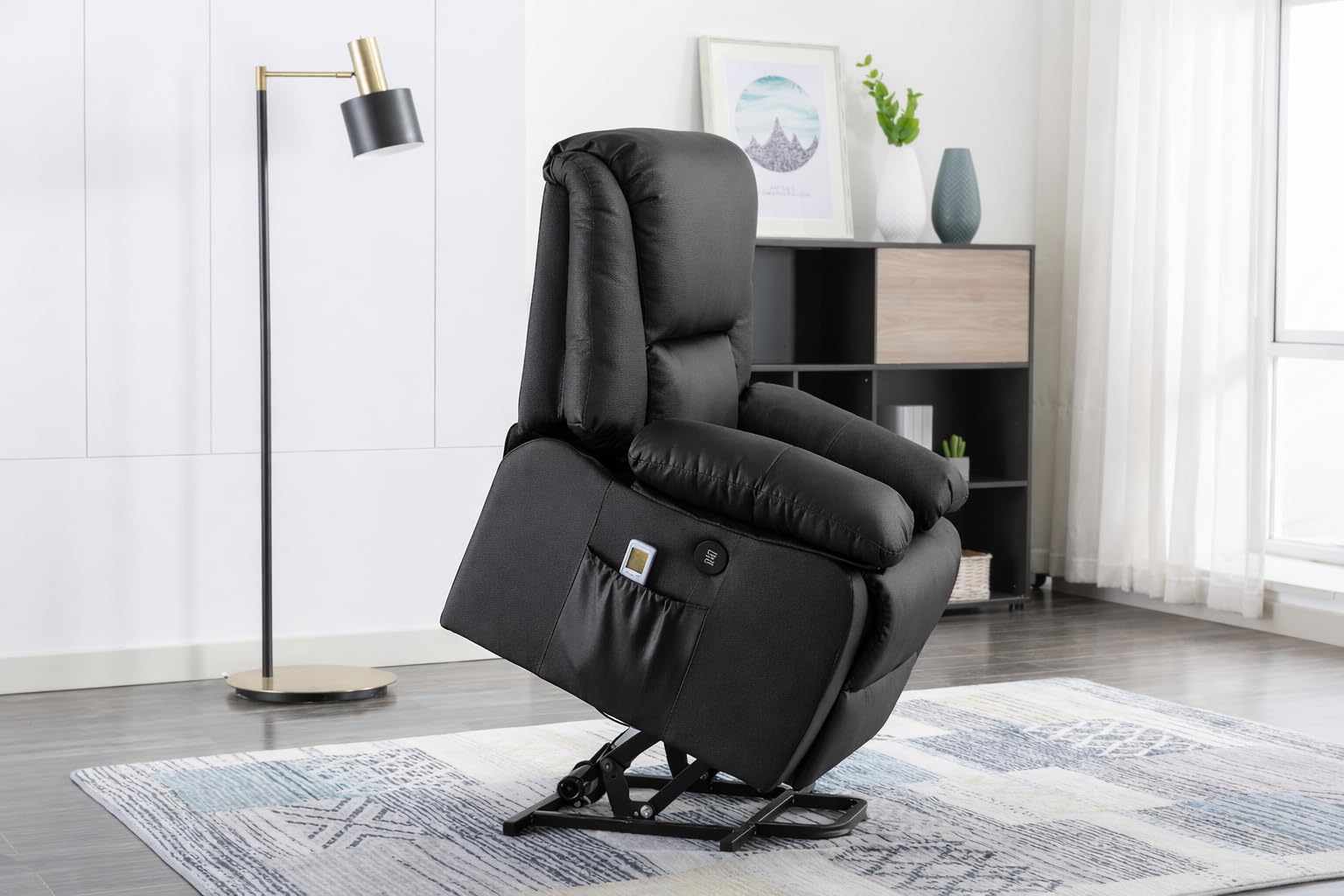 DUPI Sillón Relax Eléctrico Reclinable Miami | 8 Modos de Masaje y Calor Lumbar | Elevapersonas con Mando a Distancia | 2 Puertos USB | Polipiel | Negro