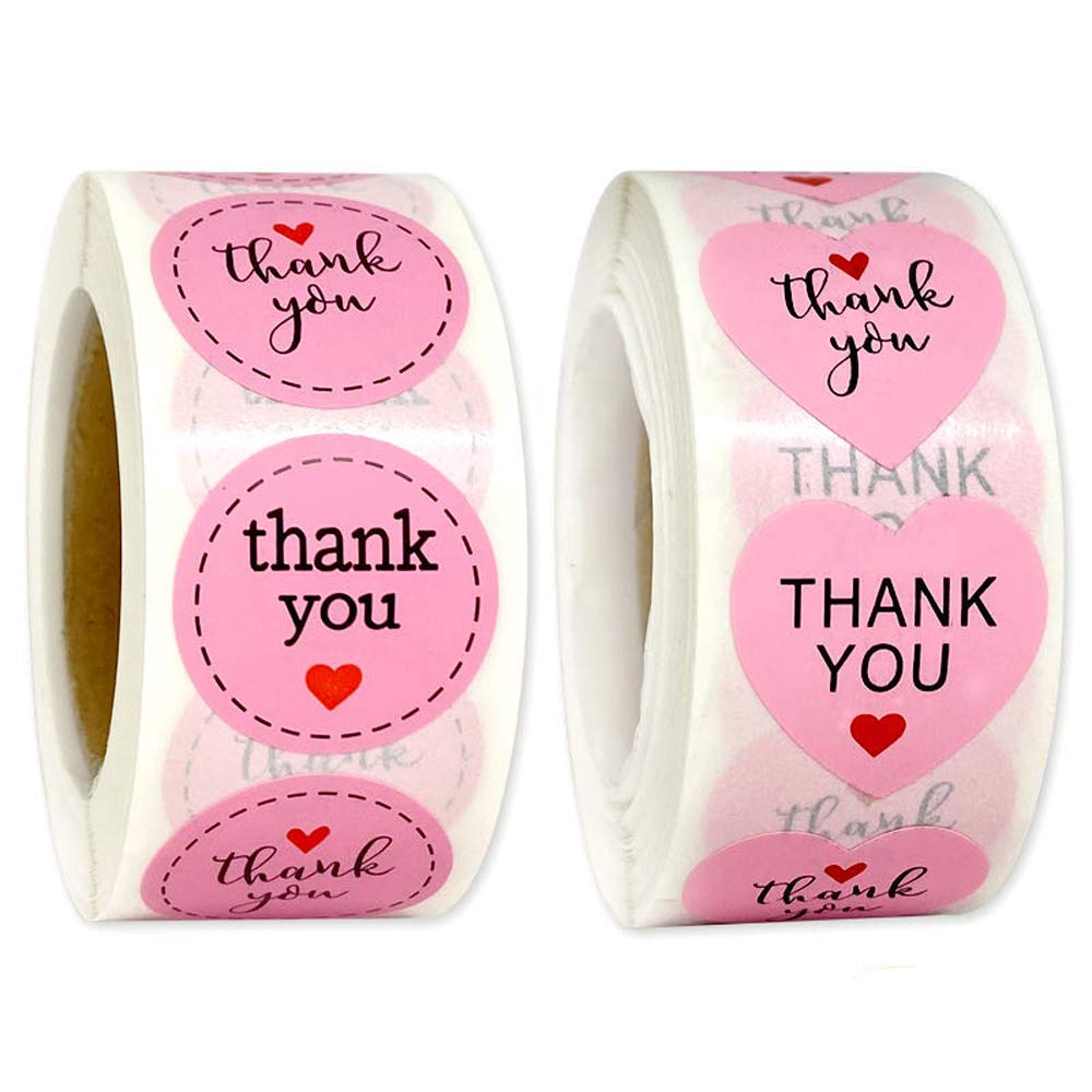 Belons 2000 pegatinas de agradecimiento, 1 pulgada, diseño redondo de corazón rosa autoadhesivo, etiquetas de agradecimiento, pegatinas de sellado decorativas para bolsas, cajas, regalos, fiestas