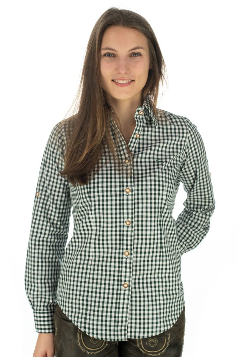 OS Trachten Damen Bluse Langarm Trachtenbluse mit Liegekragen Qorru