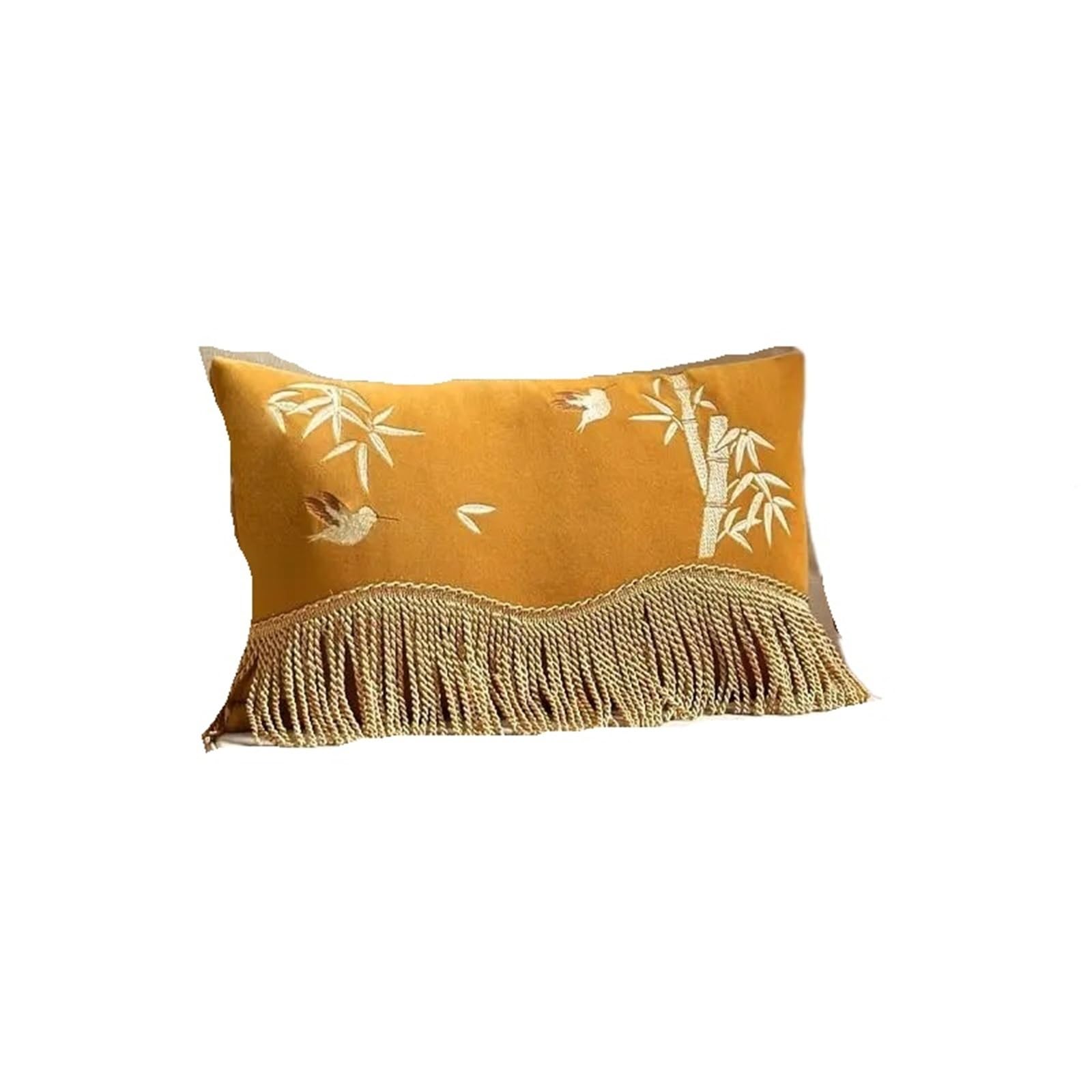 Pillow Cases Oriental Aesthetics Blue Bamboo Bird Embroidered Cushion Cover Luxury Accent Chair Sofa Lumbar Pillow Case 30x50cm(A)