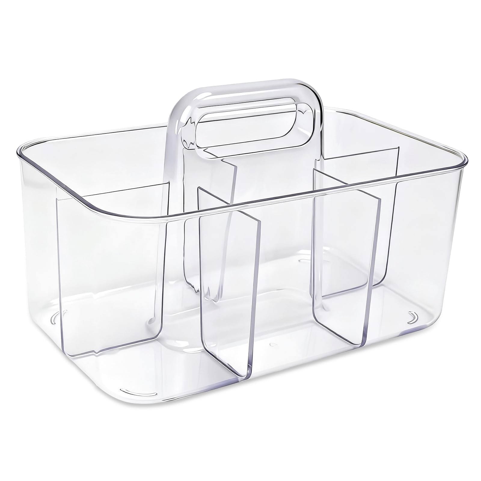 VirtuGro Stackable Caddy Organiser Plastic Pen Pencil Caddies Art Organiser Desk Storage Caddy with Handle & 5 Slots for Cosmetics Bathroom Office School Supplies Dorm Shower Caddy (Transparent)