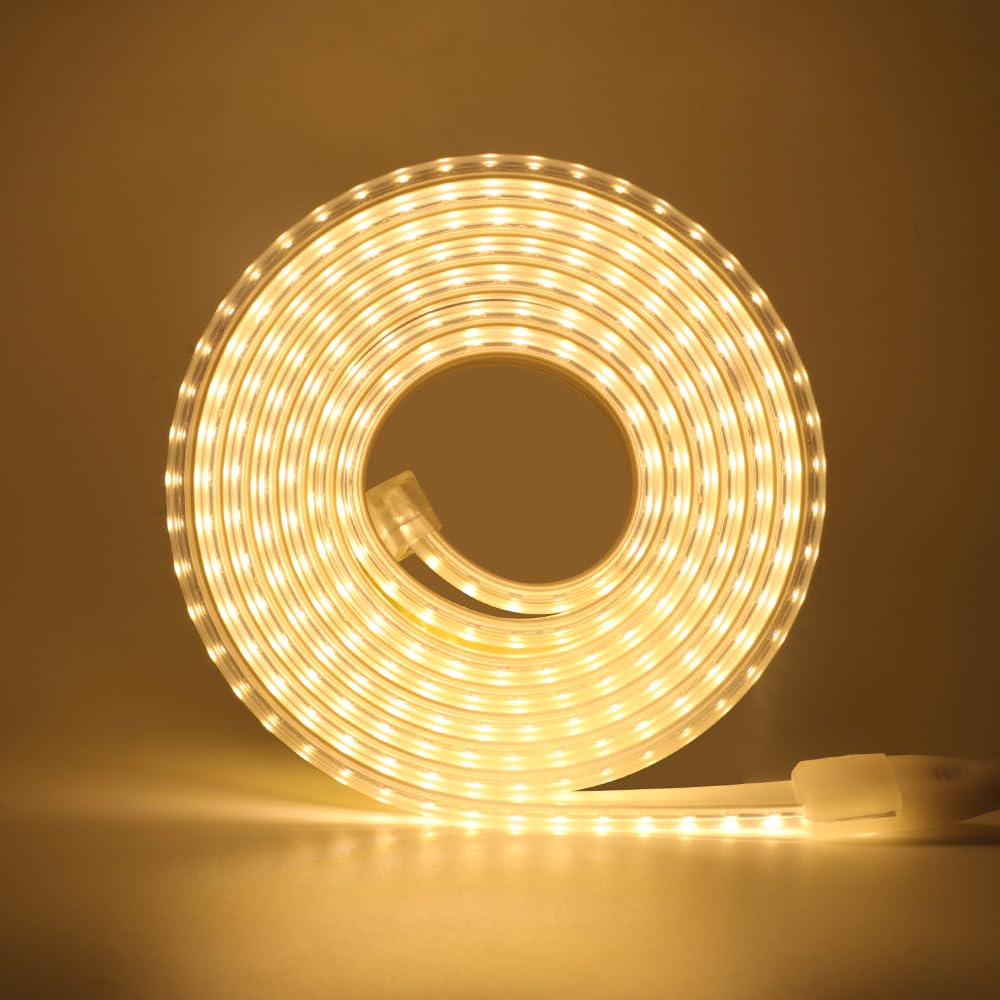220V Tira LED con encendido/apagado [34m, Blanco cálido 3000-3500K],flexible e impermeable IP65,SMD2835,120 LEDs/m Guirnaldas luminosas recortable CRI85+,iluminación decorativa para el hogar