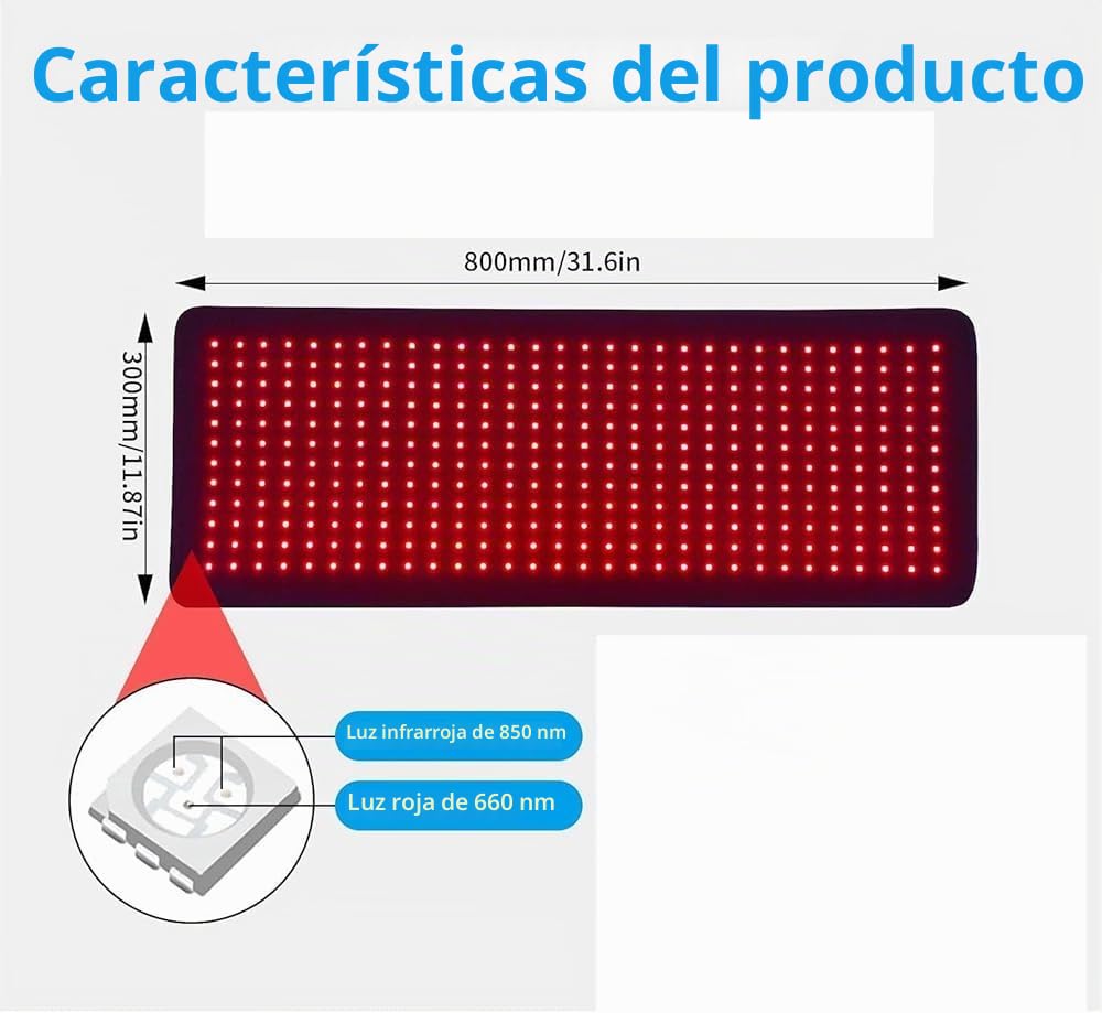 Esterilla de terapia de luz roja con 360 LED para el cuerpo,almohadilla envolvente grande para terapia de luz roja con luz infrarroja cercana de 660 nm y 850 nm,luz roja,tiempo y brillo ajustables