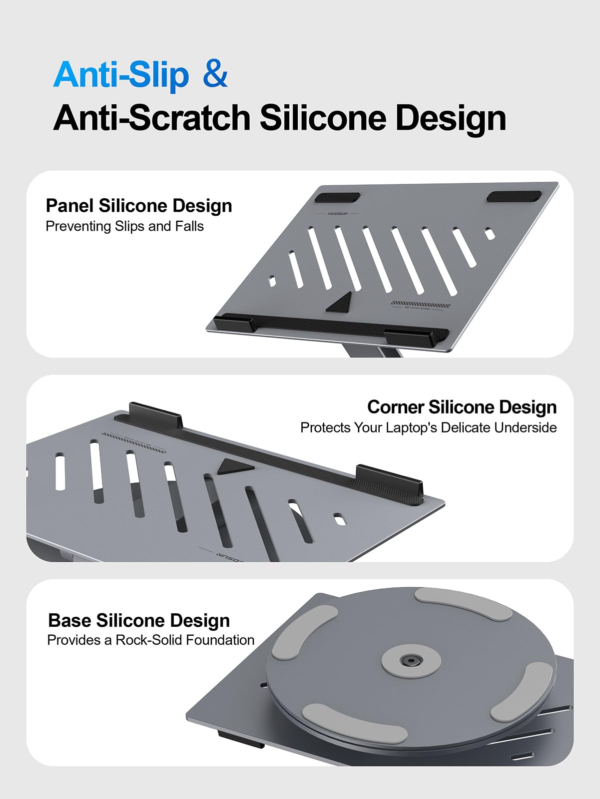 YICOSUN Supporto ergonomico girevole regolabile per computer portatile, supporto pieghevole in alluminio, supporto per notebook portatile, supporto per computer MacBook, Dell, Lenovo, HP, 10-16